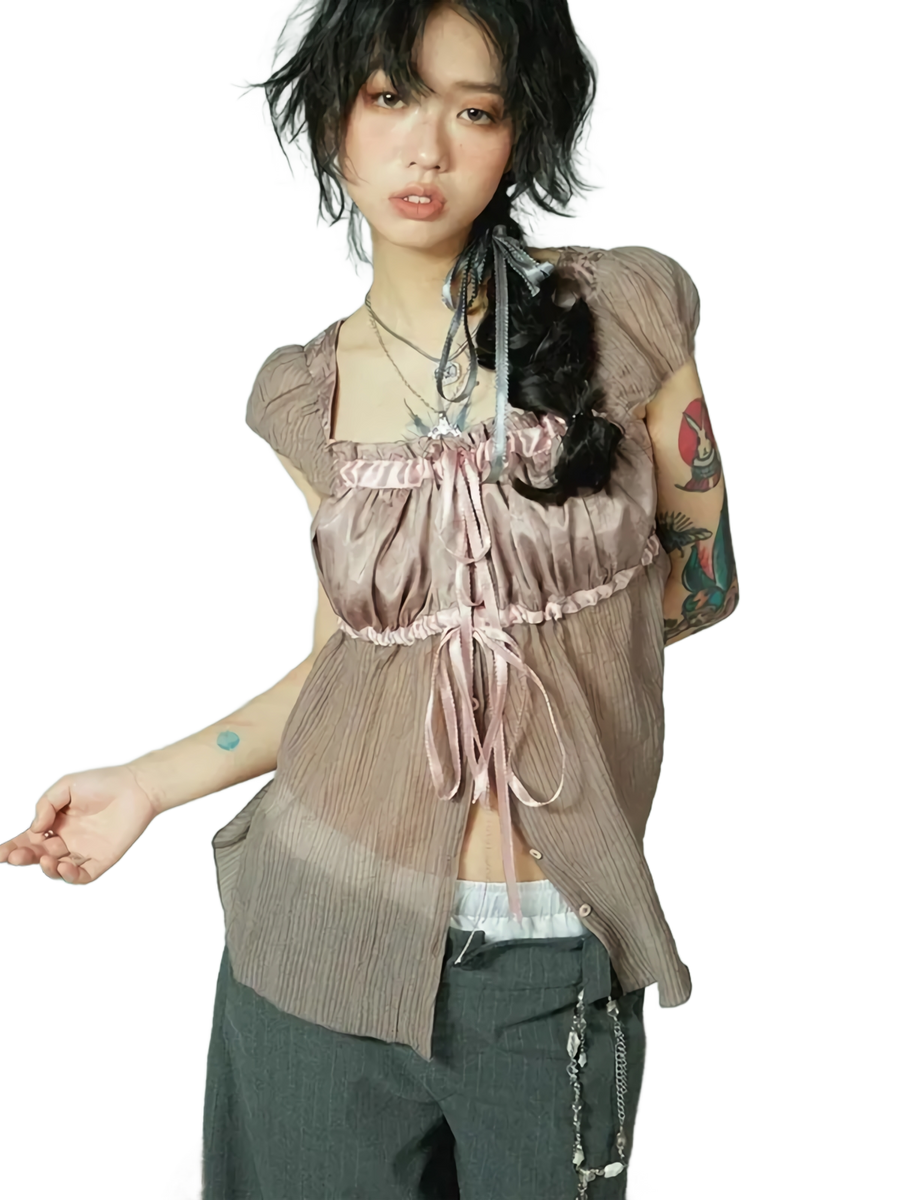 Sheer Puff Lace Blouse