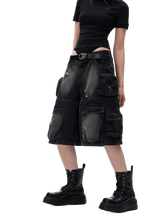 Load image into Gallery viewer, Washed Black Stacked Cargo Shorts product image