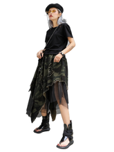 Load image into Gallery viewer, 'Vanguard' Distressed Camo Denim Tulle Maxi Skirt product image