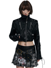 Load image into Gallery viewer, DYSTOPIAN Streetwear | Cropped High Collar Studded Moto Jacket