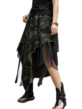 Load image into Gallery viewer, 'Vanguard' Distressed Camo Denim Tulle Maxi Skirt product image