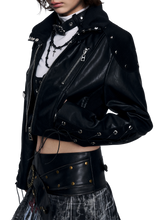 Load image into Gallery viewer, DYSTOPIAN Streetwear | Cropped High Collar Studded Moto Jacket