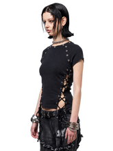 Load image into Gallery viewer, Black Cropped Eyelet Lace Up T-Shirt product image