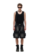 Load image into Gallery viewer, Washed Black Stacked Cargo Shorts product image