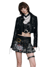Load image into Gallery viewer, DYSTOPIAN Streetwear | Cropped High Collar Studded Moto Jacket