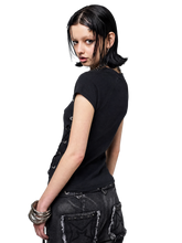 Load image into Gallery viewer, Black Cropped Eyelet Lace Up T-Shirt product image