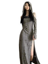 Load image into Gallery viewer, Tattered Slit Maxi Dress with Hood