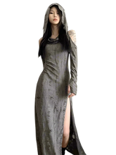 Load image into Gallery viewer, Tattered Slit Maxi Dress with Hood