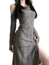 Load image into Gallery viewer, Tattered Slit Maxi Dress with Hood