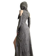 Load image into Gallery viewer, Tattered Slit Maxi Dress with Hood