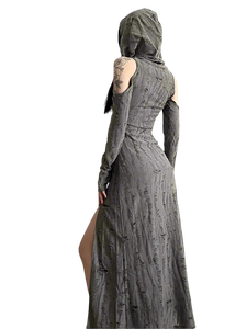 Tattered Slit Maxi Dress with Hood