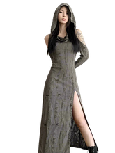 Load image into Gallery viewer, Tattered Slit Maxi Dress with Hood