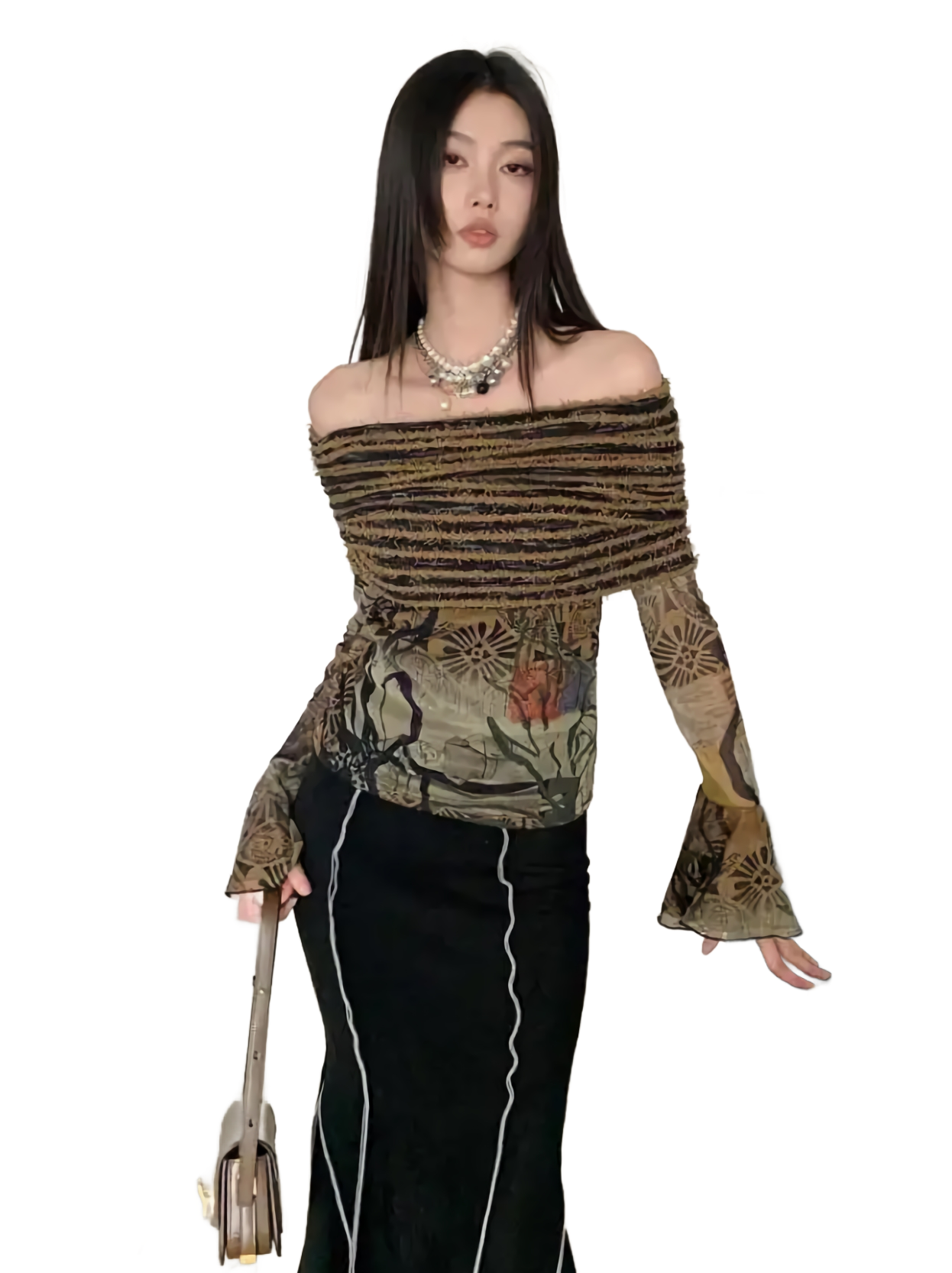 'Folk' Off-Shoulder Flare Top