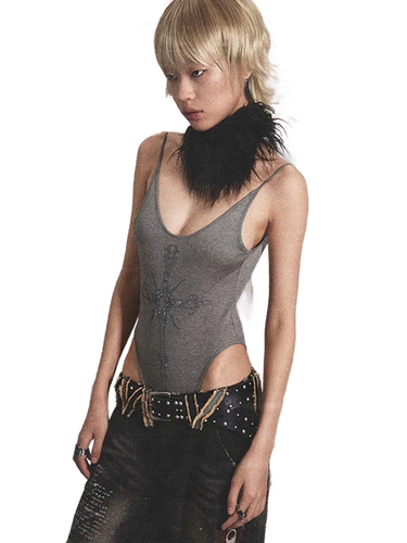 Gothic Cross Plunging Bodysuit