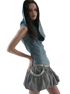 'Cavum' Ribbed Knit Tank Top with Oversized Hood