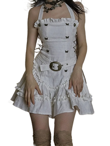 Ruffled Lace Halter Mini Dress