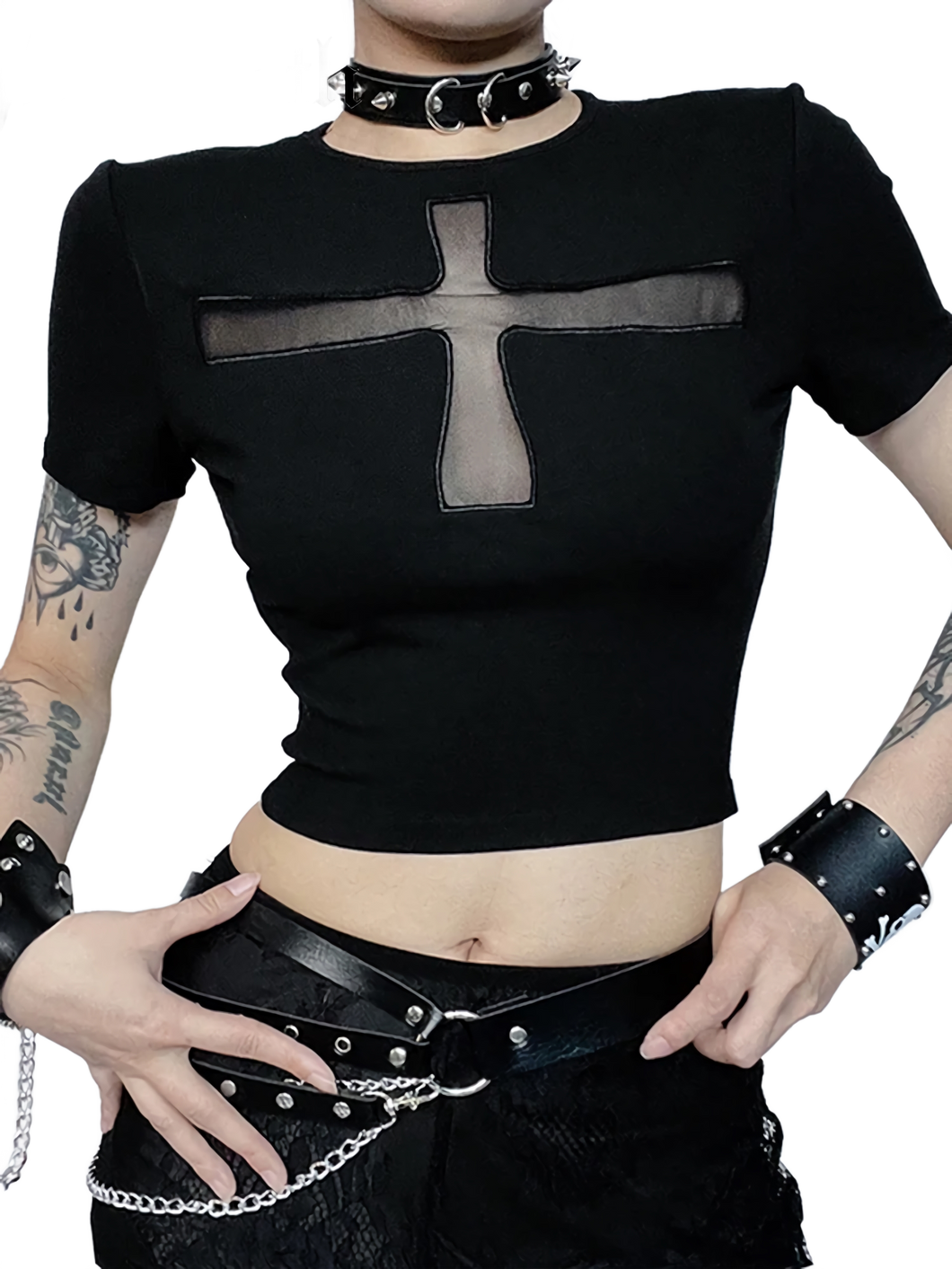 'Divine Silhouette' Mesh Cross Crop Top