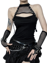 Load image into Gallery viewer, &#39;Nocturnal&#39; Belted Mesh Halter Tank Top