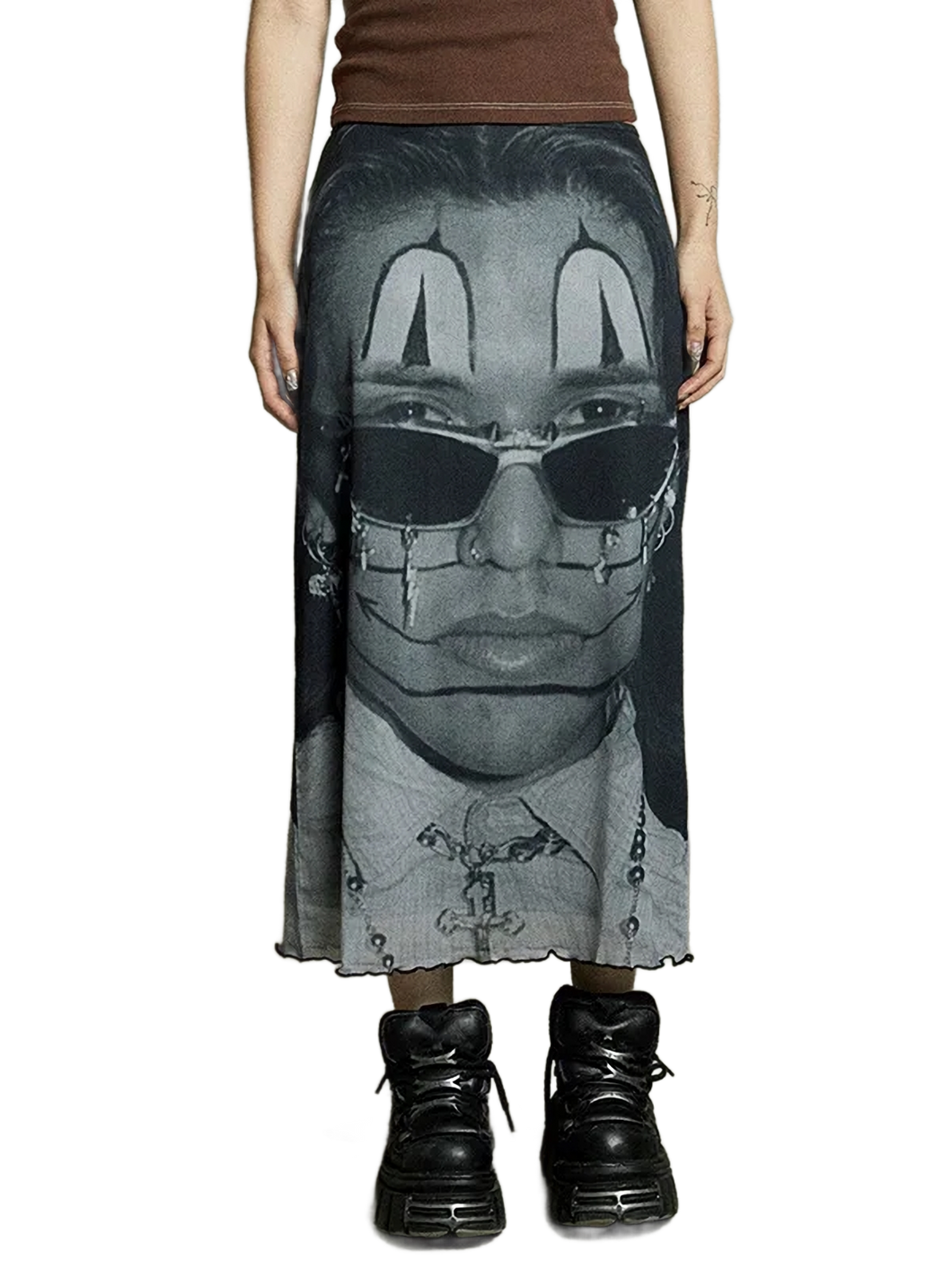 'Iconic Glitch' Graphic Mesh Midi Skirt