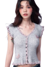 Load image into Gallery viewer, Butterfly Embellished Short Sleeve Knit Blouse