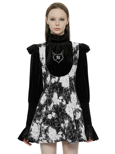 'Obsidian' Puff Sleeve Velvet Panel Dress