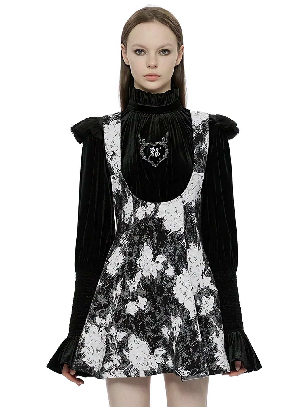 'Obsidian' Puff Sleeve Velvet Panel Dress