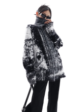 Load image into Gallery viewer, Abstract Monochrome Zip Up Knit Sweater