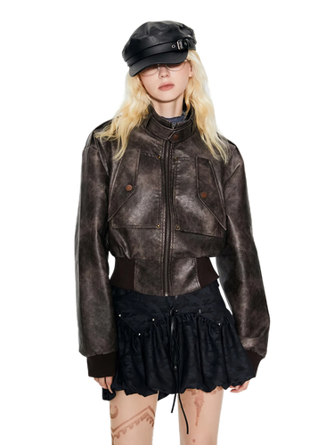 'Ace' Cropped Leather Jacket