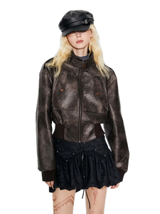 'Ace' Cropped Leather Jacket