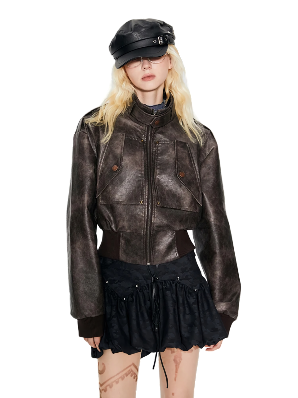 'Ace' Cropped Leather Jacket