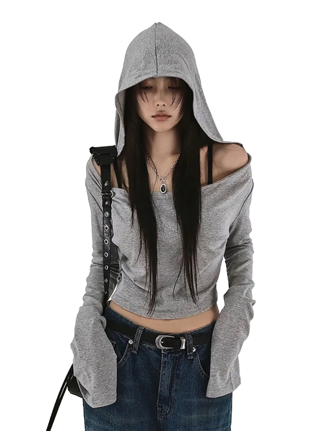 Minimalist Off-Shoulder Cropped Hoodie