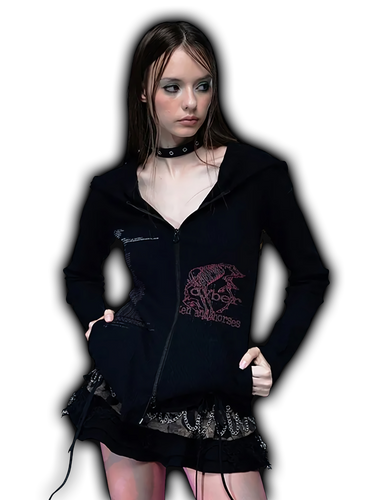'Cyber' Double-Zip Graphic Print Hoodie
