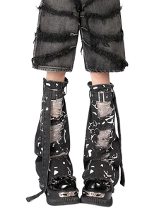 'Rend' Abstract Shredded Denim Leg Warmers