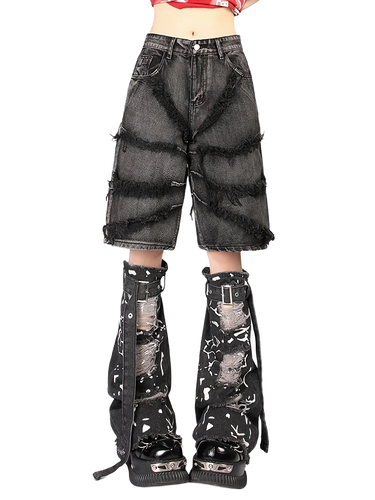 'Rend' Abstract Shredded Denim Leg Warmers