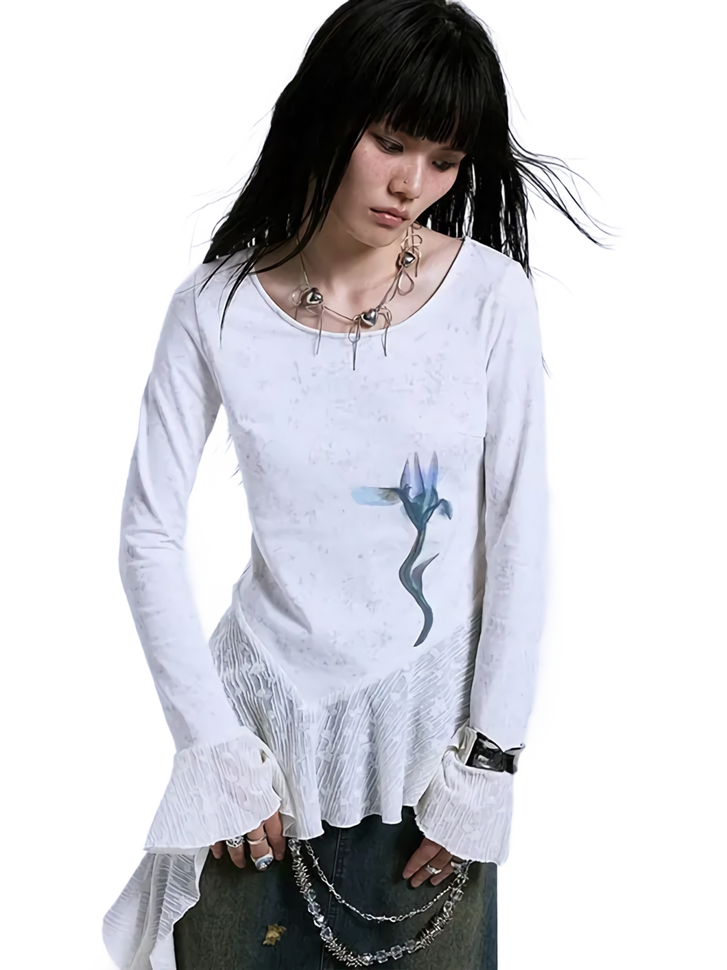 'Bloom' Asymmetric Lace Long Sleeve Top