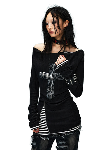 'Abyss' Off-Shoulder Long Sleeve Top