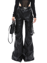 Load image into Gallery viewer, &#39;Specter&#39; Wide Leg Black Leather Cargo Pants