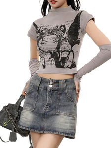 Grunge Art High Neck Crop Top