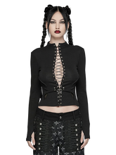 Load image into Gallery viewer, Belted Lace-Up Front Long Sleeve Crop Top