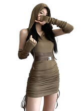 Load image into Gallery viewer, &#39;Sicarius&#39; Olive Hooded Mini Dress