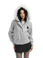 Load image into Gallery viewer, 'Cipher' Fur-Trimmed Cropped Cotton Hoodie