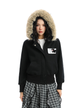Load image into Gallery viewer, 'Cipher' Fur-Trimmed Cropped Cotton Hoodie