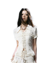 Load image into Gallery viewer, Studded Lace-Front Zip Shirt