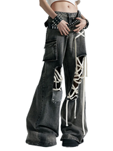 Load image into Gallery viewer, 'Anarchy' Distressed Wide-Leg Denim Jeans