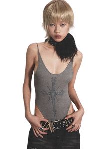 Gothic Cross Plunging Bodysuit