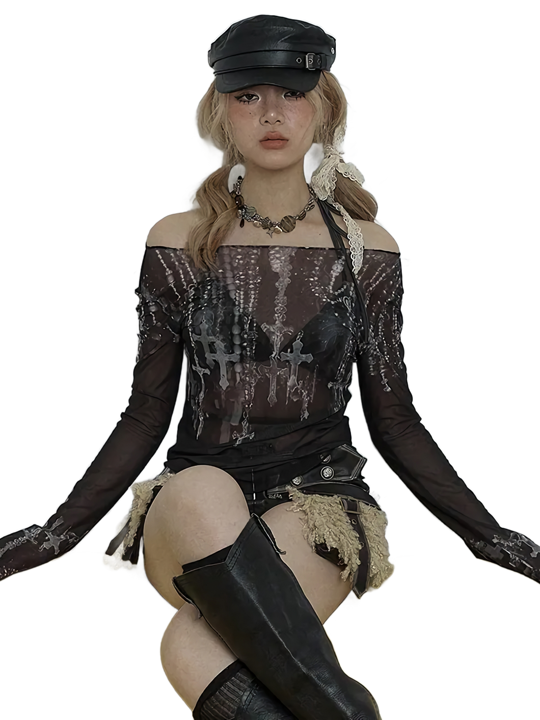 Gothic Sheer Mesh Long Sleeve Tee