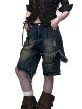 Load image into Gallery viewer, &#39;Vassal&#39; Distressed Denim Shorts