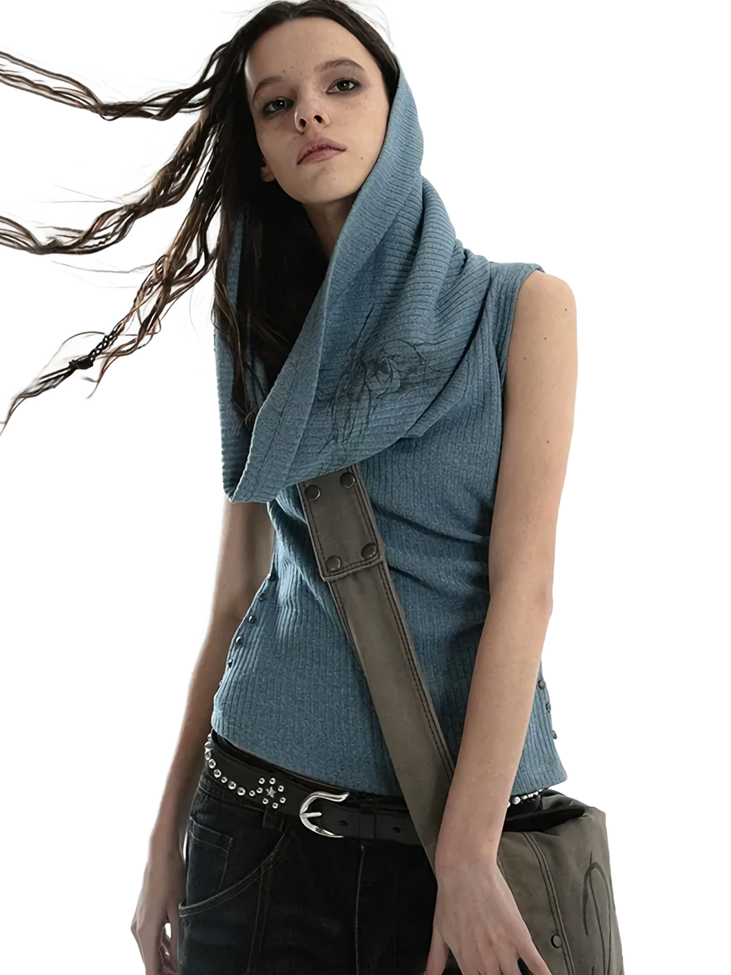 'Cavum' Ribbed Knit Tank Top with Oversized Hood
