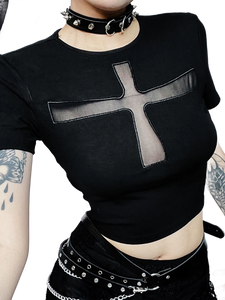 'Divine Silhouette' Mesh Cross Crop Top