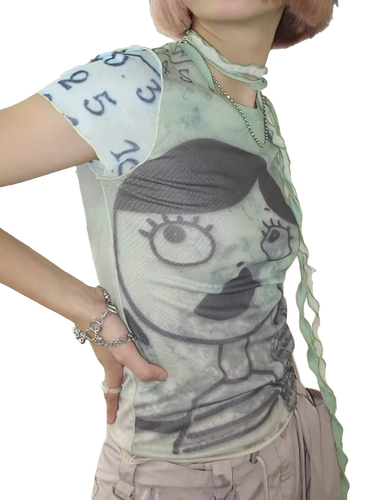 'Expression' Stylized Graphic Mesh Tee